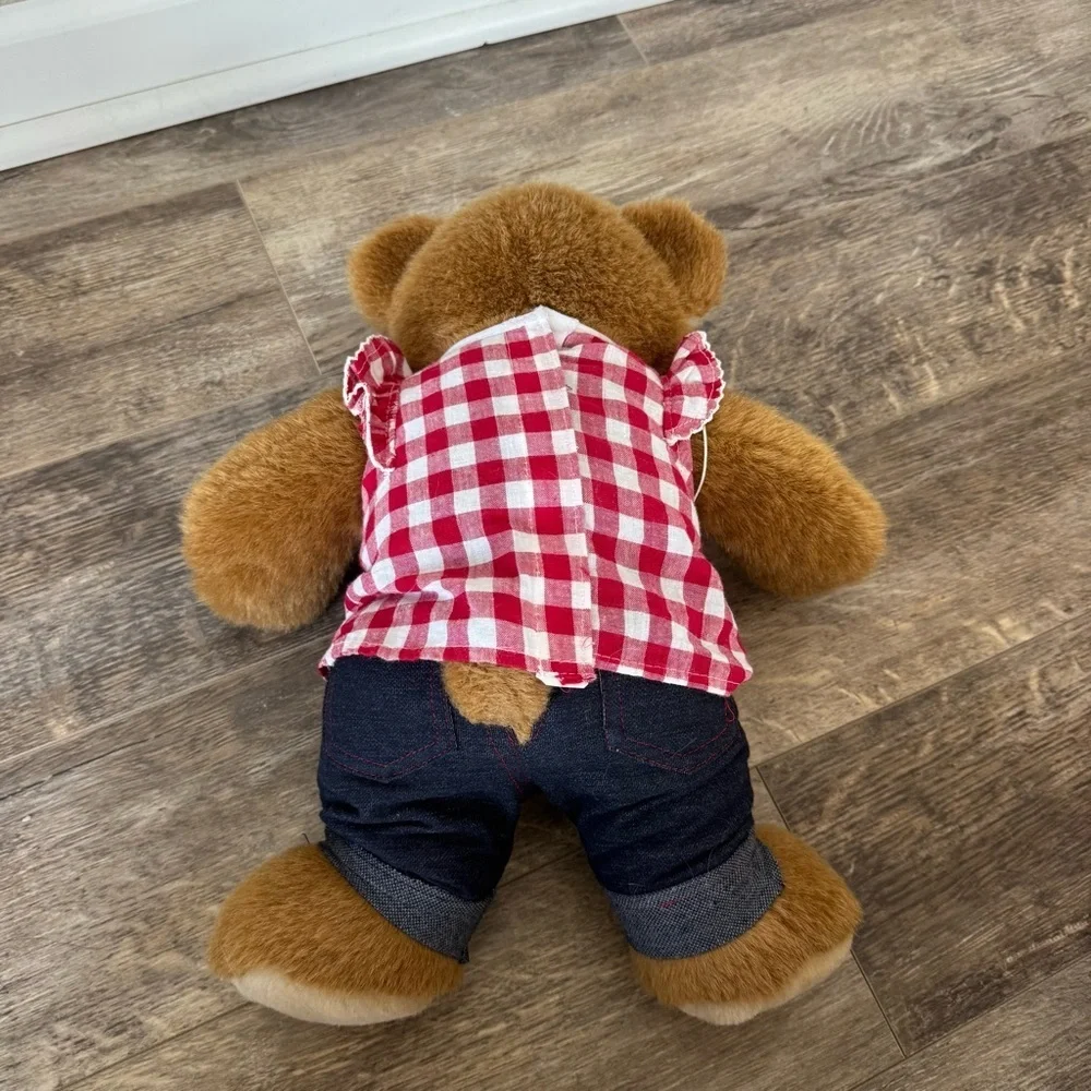 Retired! Build-A-Bear 14-inch Brown Teddy Bear with Red Checkered Shirt & Jeans